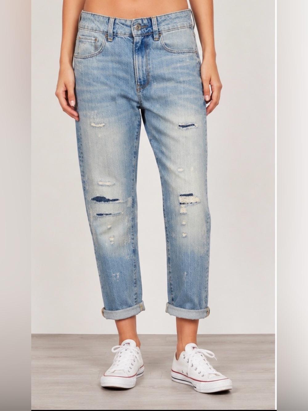 G-Star RAW 3301 Mid Boyfriend Jeans Distressed Light Wash Denim W26 L30